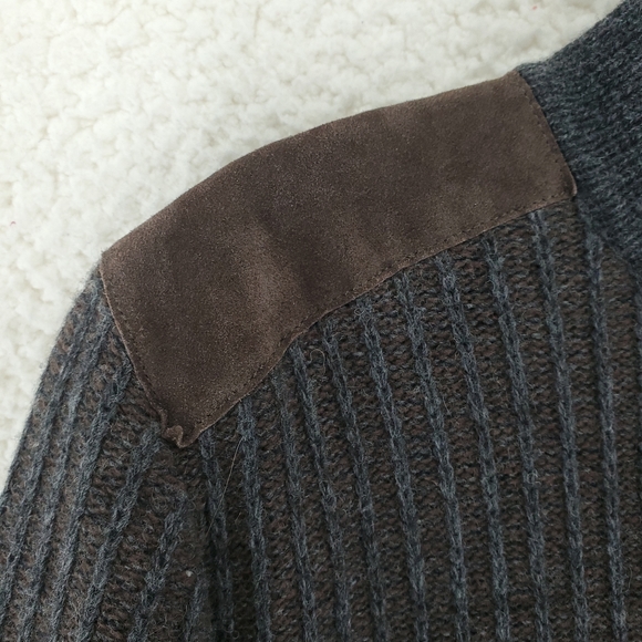 Vtg Moncler Sweater Men L Brown Gray Wool Blend Full Zip Suede Detail. Italy - Picture 9 of 12